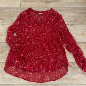 Sheer red floral long sleeve shirt